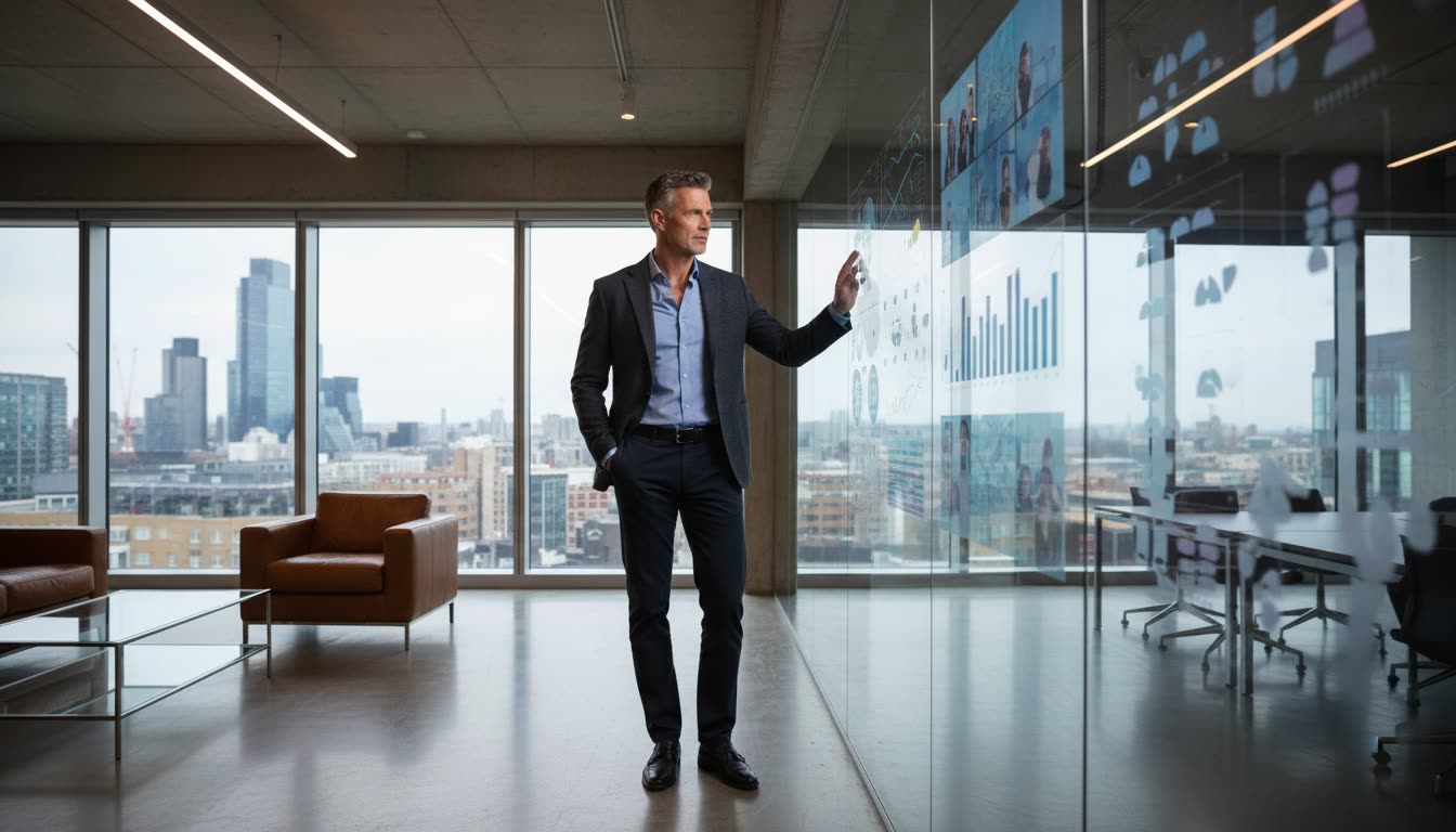A distinguished executive studying his market and ideal-client data