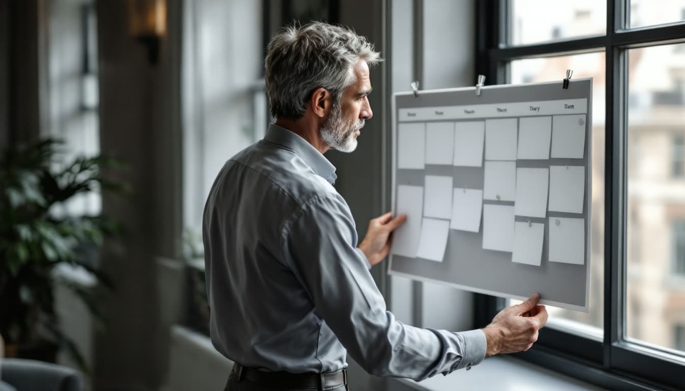 An independent professional planning his working week in an upscale London office