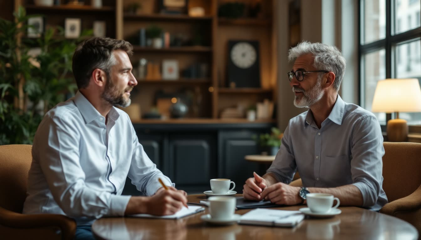 Two experienced professionals discussing a focused independent business model