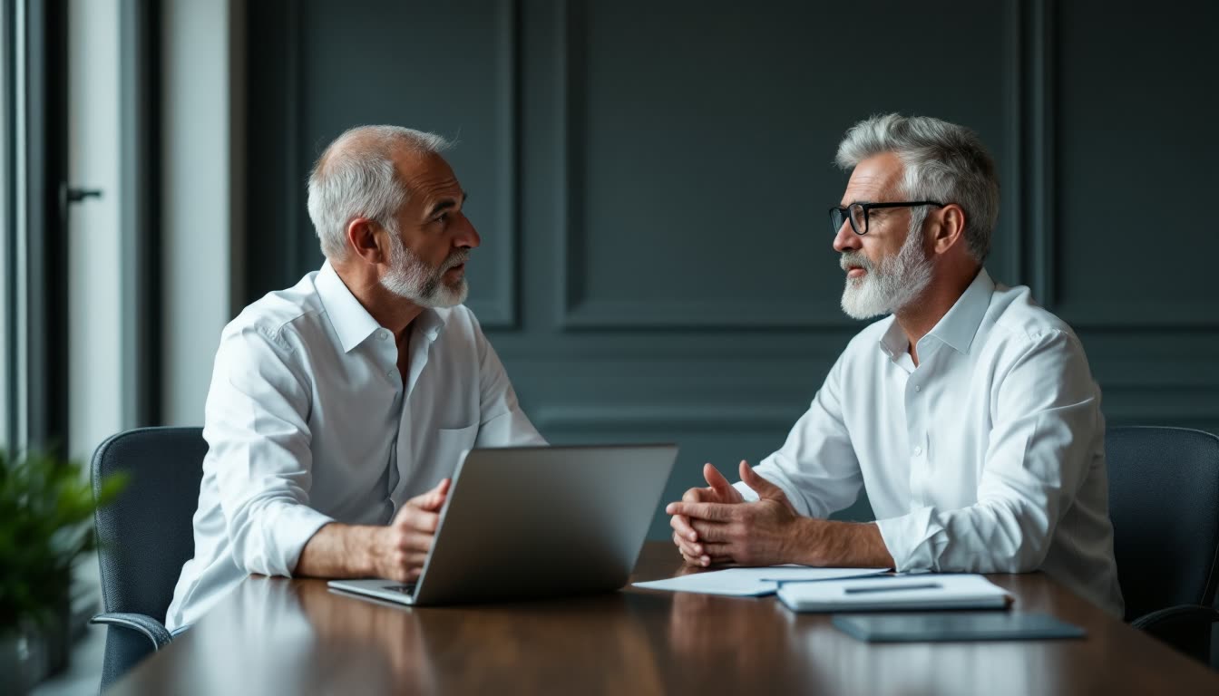 Senior consultant discussing a specific client problem with an executive