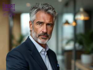 A confident man in an office, representing an expert who charges what he is worth.