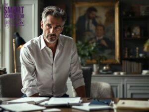 Experienced man in a London office rejecting generic business advice and returning to his own expertise